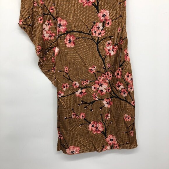 Le Chateau Bronze Floral Cherry Blossom Asymmetrical Draped Midi Dress size S - Picture 11 of 15